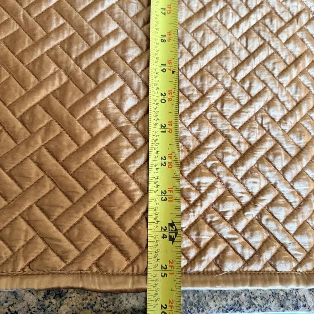 Fieldcrest Euro Pillow Shams Set Of 2 Gold Quilted Satin Geometric Pattern Soft